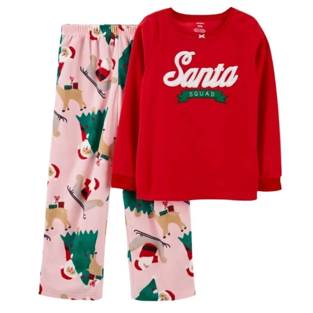 Carter's 2-Piece Santa Squad Fleece Pajamas Christmas, holidays Reindeer Red